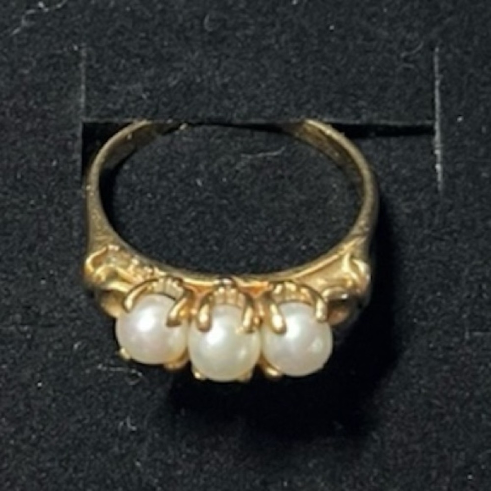 Vintage 10K Gold Pearl Ring | Three Natural Pearls | Size 7